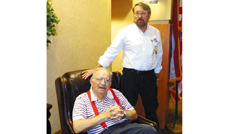 Photo by mike steely U.S. Air Force veteran Eugene Wenzel, a resident at Ben Atchley State Veterans Home, is joined by Administrator Doug Ottinger. Wenzel met his wife of 60 years back in the 50s while he was stationed at McGee-Tyson airfield in Knoxville. After moving about the country they settled in Knoxville.