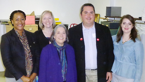 Knoxville Mayor Madeline Rogero (center) is surrounded by the new officers of the Knoxville Democratic Party. They are, left to right: Jackie Clay, Vice Chair; Shannon Webb, Treasurer; Cameron Brooks, Chairman; and Emily Gregg, Secretary. (Photo by Mike Steely)