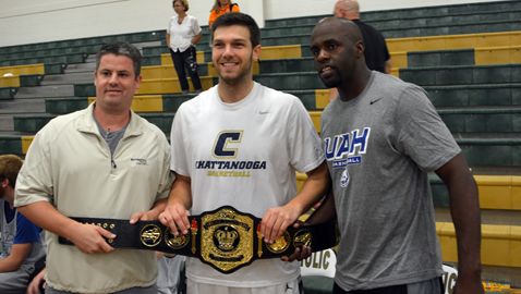 Photo by Dan Andrews. Campus Lights coach Brent Watts (left) celebrates a Pilot Rocky Top League Cham pionship with players Sam Watson and Jonathan Adams. It was the second straight summer that Watts and Campus Lights won the coveted wrestling belt.Photo by Dan Andrews. Campus Lights coach Brent Watts (left) celebrates a Pilot Rocky Top League Cham pionship with players Sam Watson and Jonathan Adams. It was the second straight summer that Watts and Campus Lights won the coveted wrestling belt.